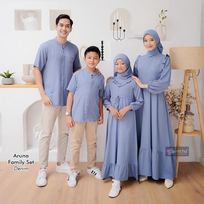 Otokonoko- Zenitha - Aruna Denim/Caramel Sarimbit Keluarga Lebaran Couple Family Set Premium Baju Mu
