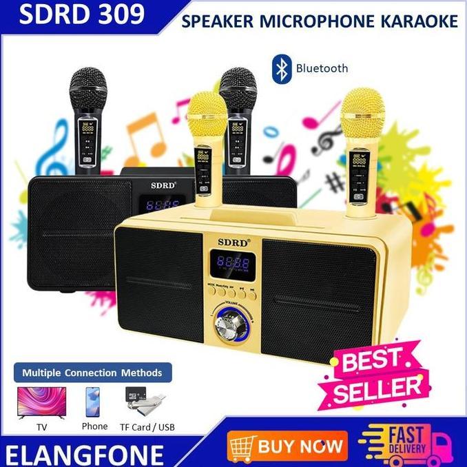 SDRD SD 309 MIC KARAOKE WIRELESS SPEAKER BLUETOOTH PORTABLE DUA MIC