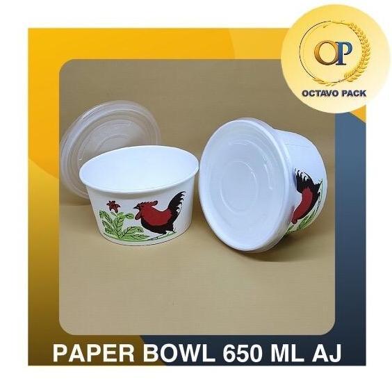 Disposizioni- Paper Bowl 650Ml Ayam Jago (Isi 25 Pcs) / Mangkok Kertas 650Ml Motif Ayam Jago / Paper