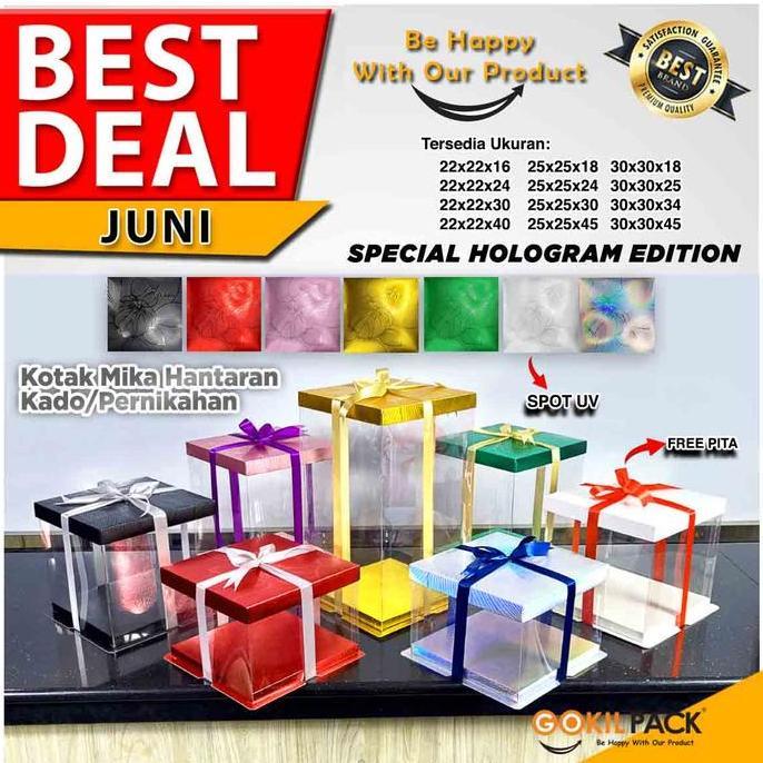 Cake Box Kotak Kue Mika Transparan Dus Hantaran - Tutup Hologram 30x30