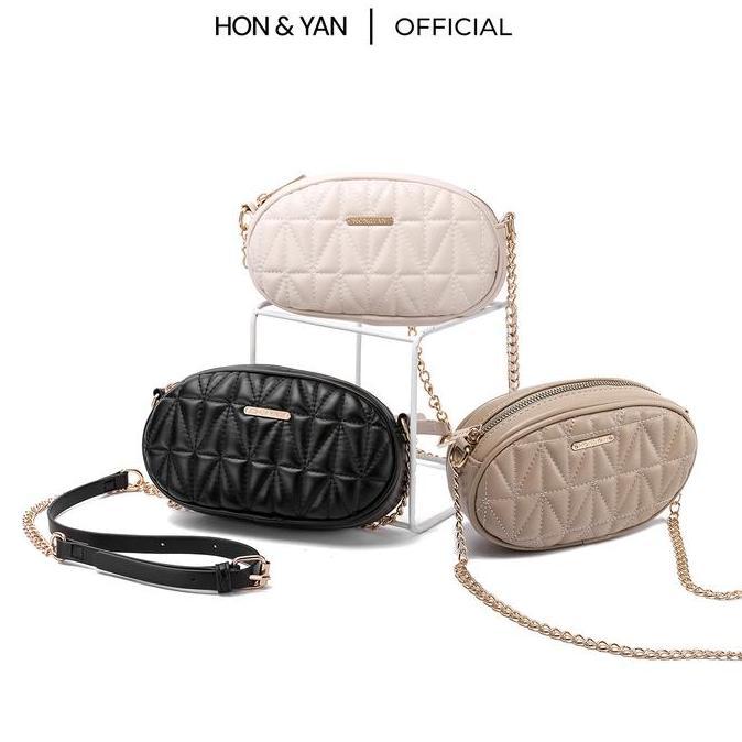 HONYAN Tas Selempang Wanita Kulit Slingbag Sling Bag  Oval Bulat Branded Original Terbaru - Nuber
