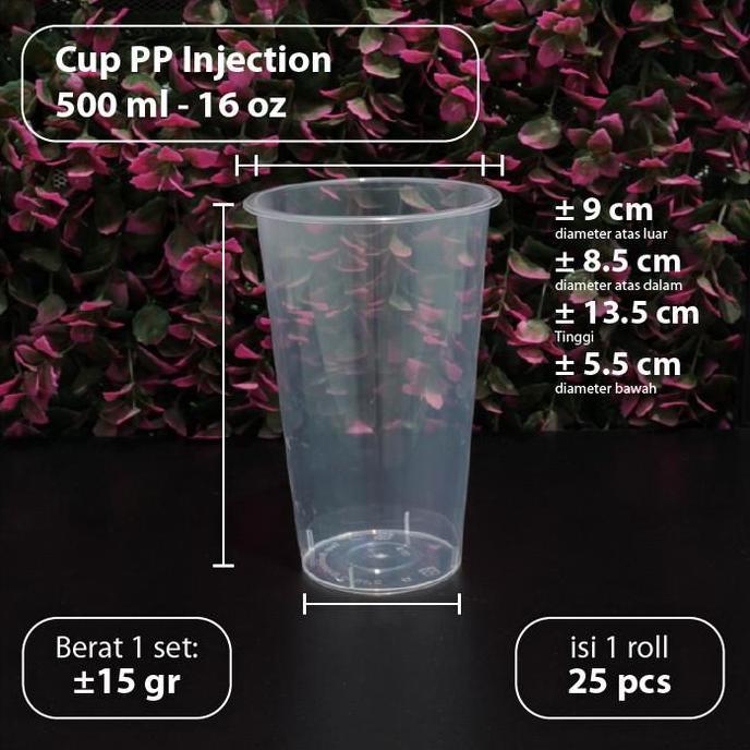 (Bekasi) 25 pcs - Cup 16oz Injection - Gelas Thinwall Plastik PP 500ml