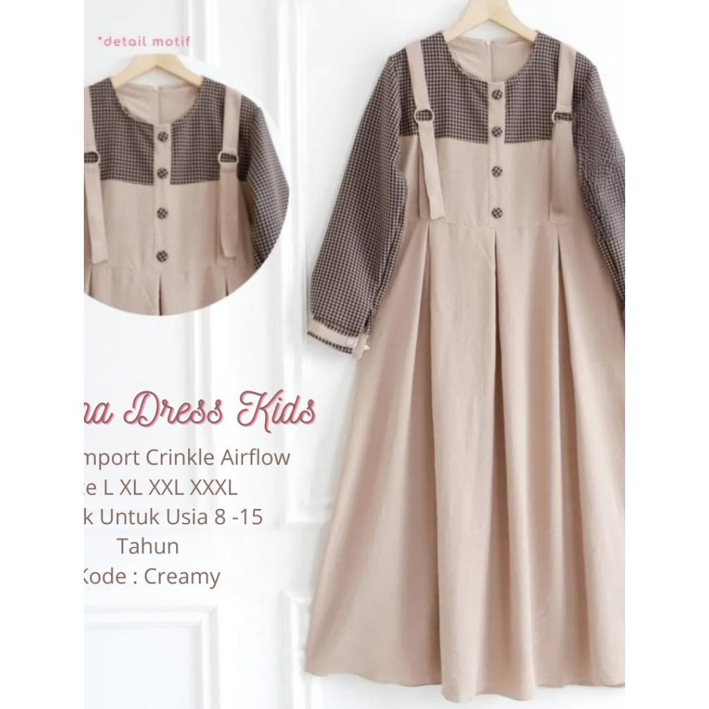TERMURAH BUSANA MUSLIM ANAK SELENAV.2 DRESS GAMIS ANAK TANGGUNG USIA 7-14 thn - cringkle airflow mix