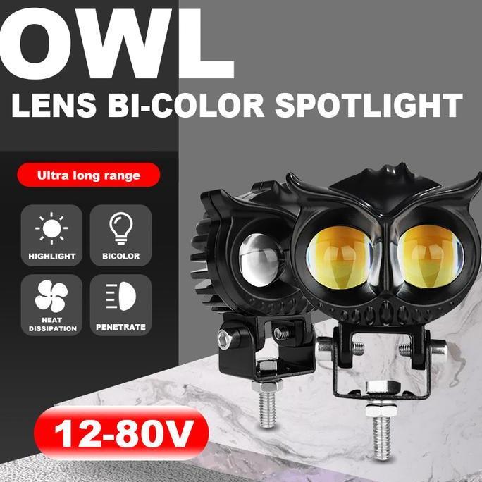 lampu Sorot Owl /Lampu Tembak Motor Mobil /lampu Sorot Led/ 2 Led Dc 12-24v 40w Cahaya Kuning-putih/