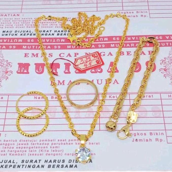 PROMO TERLARISS 1 SET PERHIASAN KALUNG, GELANG, ANTING, CINCIN EMAS MUDA FREE SURAT RESMI DARI TOKO 