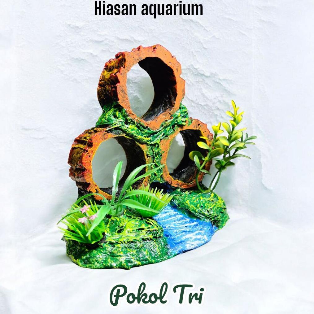 Hiasan Aquarium Aquascape Rumah Ikan Terowongan Tiga
