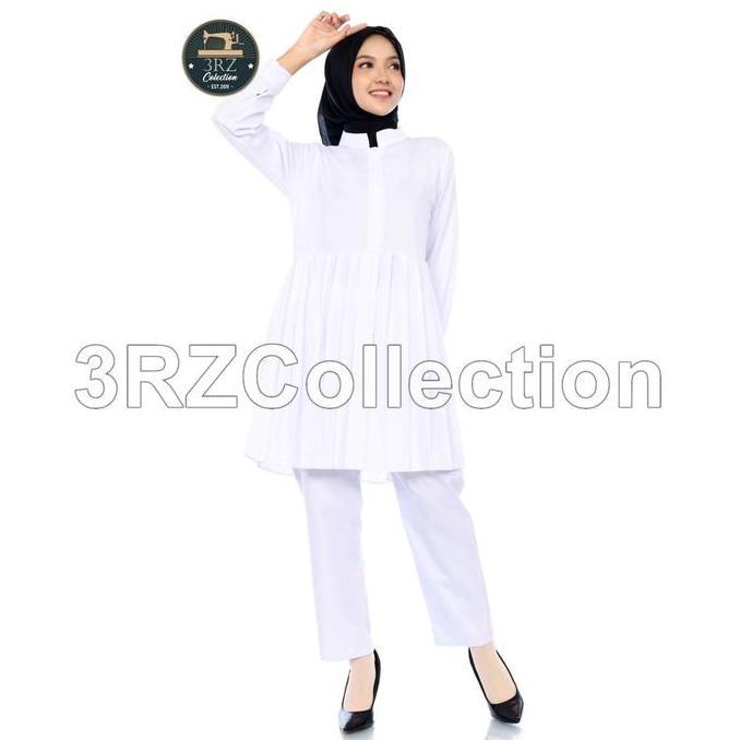 Tunik Putih Wanita Baju Tunik Toyobo Tunik Putih Lis Hitam Wanita