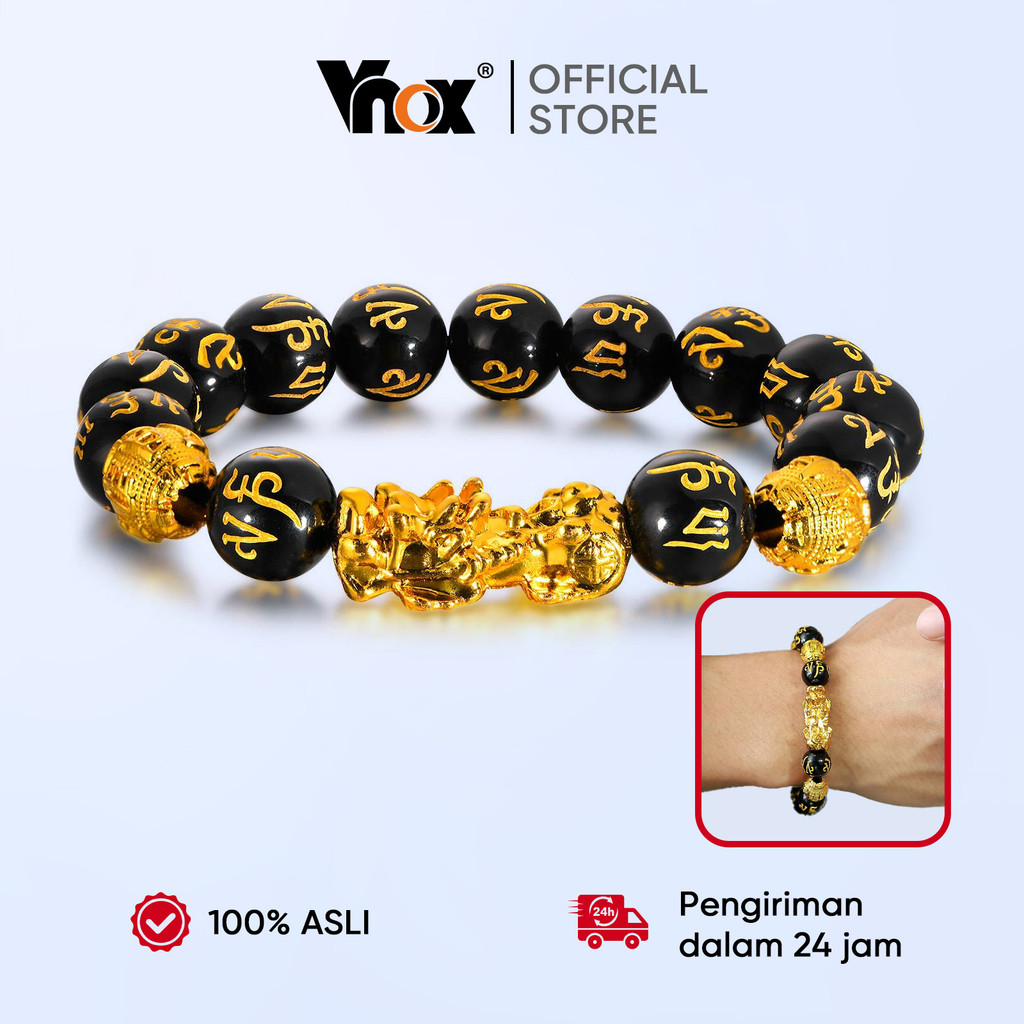 Vnox Gelang Pria Manik-Manik Naga Pixiu Emas Gelang Doa Gelang Keberuntungan Bracelet Gelang Fashion