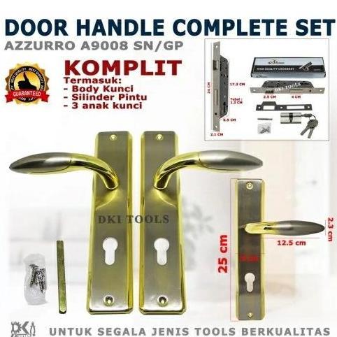 Azzurro Set Handle Pintu Rumah Besar Azzurro A9008 Sn/Gp 25 Cm Kuning/Gold White 02 Kuninggan Gagang