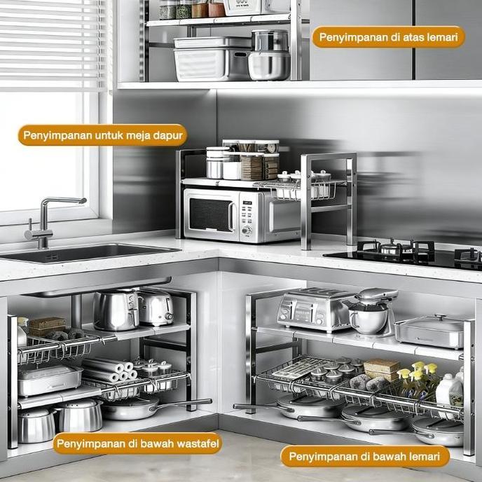 TERLARIS RAK KOLONG DAPUR STAINLESS STEEL RAK PANCI RAK PANCI BAWAH WASTAFEL RAK BAWAH WASTAFEL RAK 