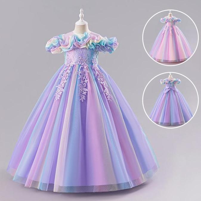 3-10Yrs Gaun Gadis Party Anak Dress Dress Princess Baju Hadiah Ulang Tahun Elegant Anak Perempuan