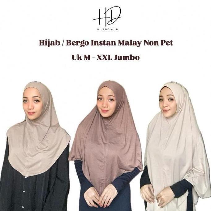 NEW BERGO INSTAN MALAY NON PET UK M - XXL JUMBO HIJAB INSTAN BERGO DAILY HIJAB UMROH HAJI KAOS RAYON