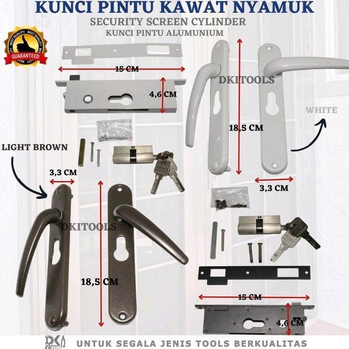 Handle Kunci Pintu Kawat Nyamuk Aluminium Komplit Dengan Cylinder - Merk Galassia Stainless Red Hand