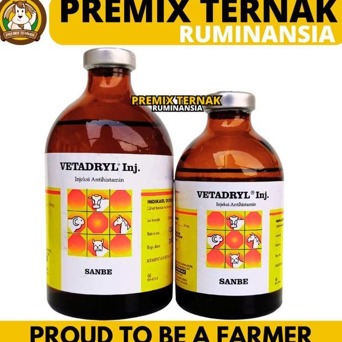VETADRYL INJ 50ML VETADRYL INJ 100ML - Obat Hewan Antihistamin Ternak Sapi Kuda Kambing Babi Anjing