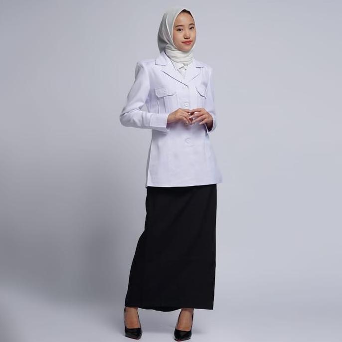 Seragam blazer kerja wanita putih pppk,seragam kerja pns wanita putih
