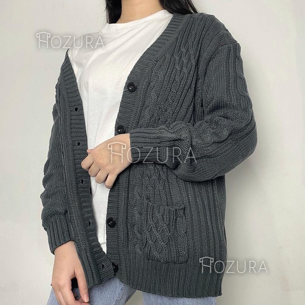NEW HOZURA - CARDIGAN SWEATER RAJUT KEPANG WANITA PREMIUM LANNA - CARDIGAN CABLE TUMBLR PREMIUM BY L