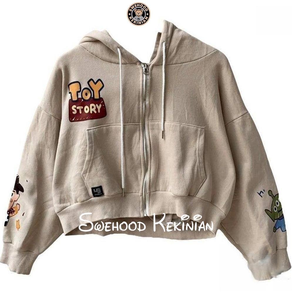 CUCI GUDANG TOY STORY ALIEN ZIPPER CROP PREMIUM JAKET SWEATER HOODIE ZIPPER WANITA KEKINIAN FASHION 