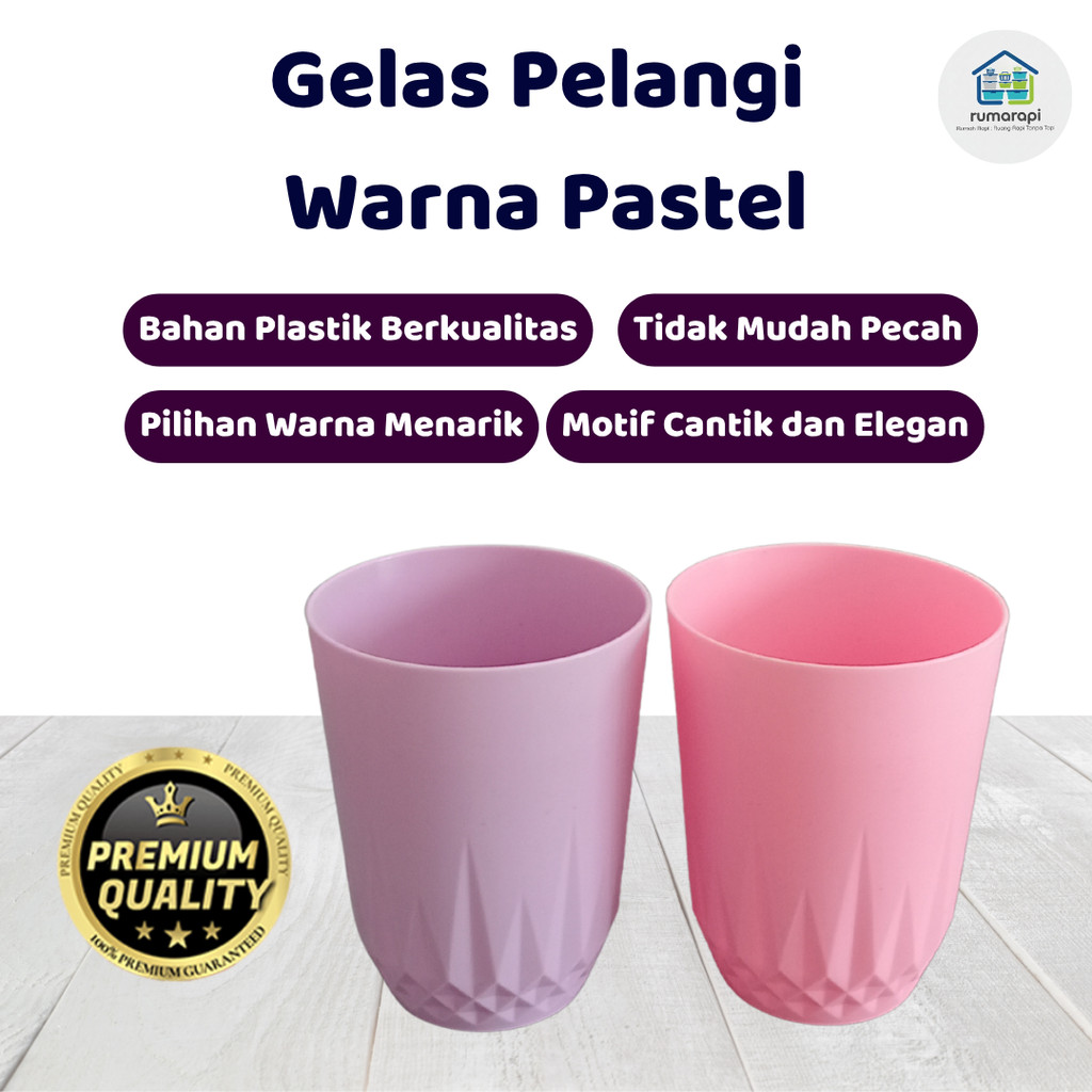 Gelas Pelangi Warna Pastel / Gelas Plastik / Gelas Warna Pastel