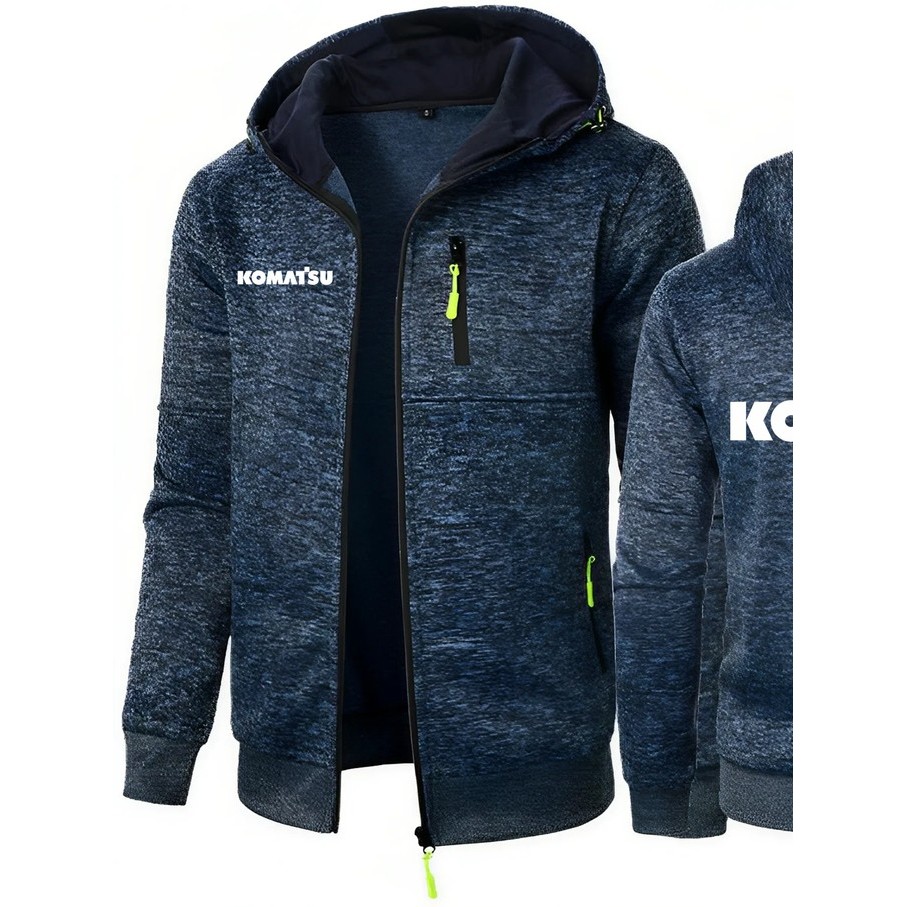 New Komatsu Men's Sweater Cardigan Hooded Jacket Zipper Jacquard Hoodies Sports Fitness Outdoor Swea