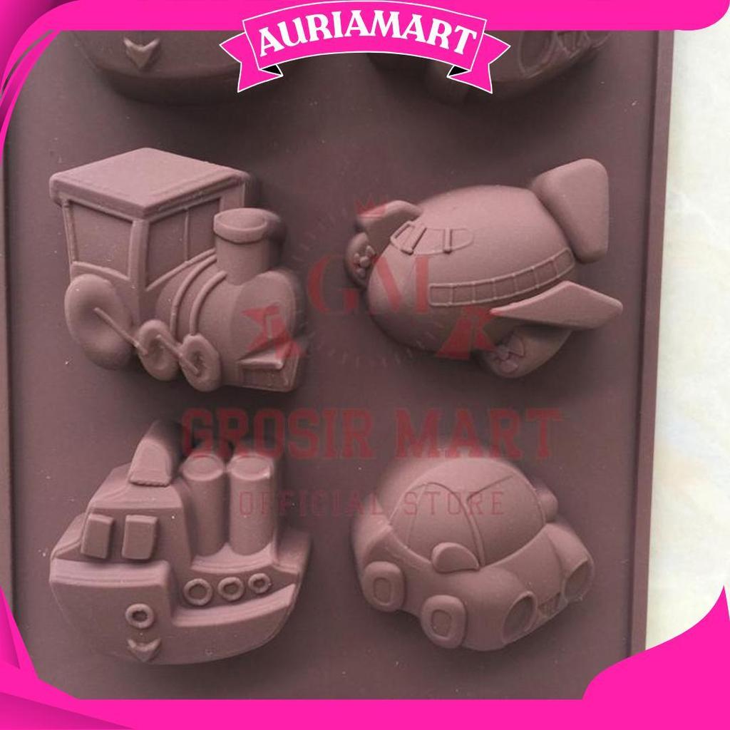 GM Isi 8 Cetakan Jelly Puding Coklat Permen Kue Nugget Fondant Silikon Agar Karakter Motif Transport