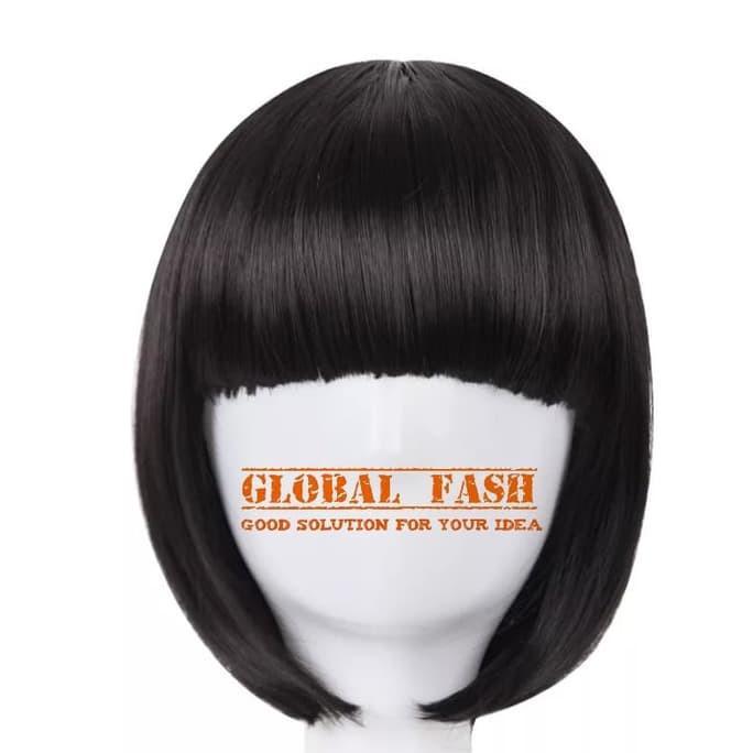 Wig bob hitam/ Wig pendek lurus / Wig Cosplay/ Rambut Palsu full/ wig lurus pendek/ wig poni
