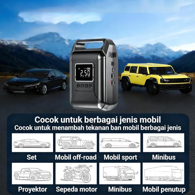 AutoGlide Starter Aki Mobil 1000A + Pompa Angin Ban Digital + Power Bank - Alat Bantu Nyalakan Mobil