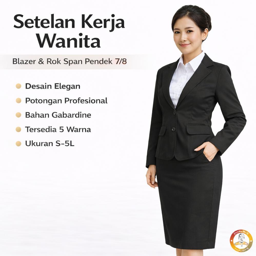 Setelan Jas Blazer Rok Pendek 7/8 Formal Dibawah Dengkul One Set Rok Pendek 3/4 Blazer Atasan One Se
