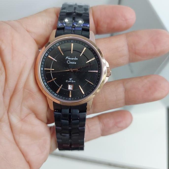 ALEXANDRE CHRISTIE AC8655 AC 8655 JAM TANGAN WANITA BLACK ROSEGOLD