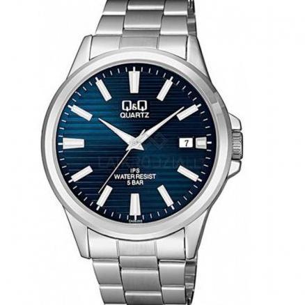 Q&Q QQ Jam Tangan Pria Rantai Silver Biru CA08J202Y Original