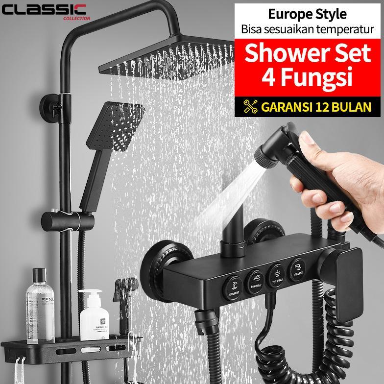 Shower Kamar Mandi 4 Dalam 1 Set Dengan Sprayer Faucet Sprayer / Black Gold Kamar Mandi Shower Set /