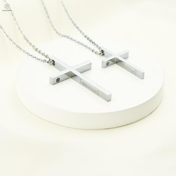 Kalung Immanuel Salib Stainless Steel Anti Karat Ukuran Besar 42x24mm & Kecil 30x17mm Dengan Pouch G
