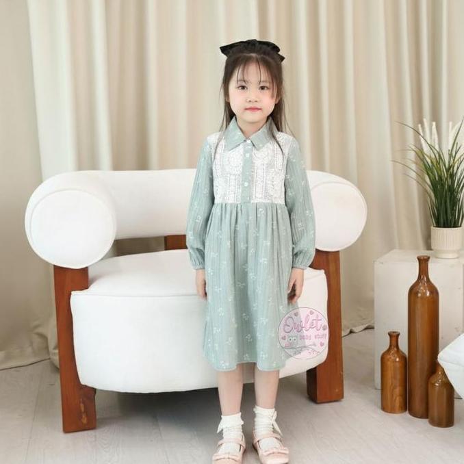 Owlet - Dress Tunik Anak Perempuan / Dress Tunik Erina / Tunik Elora Tile Brukat / Dress 7/8 Lebaran