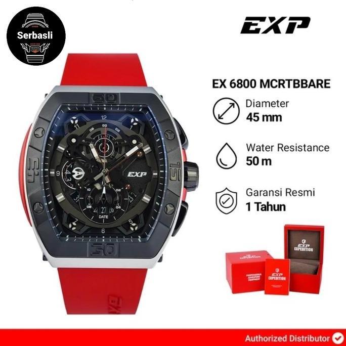 Jam Tangan Pria Expedition EXP EX 6800 MCRTBBARE Black Dial Red Rubber Strap