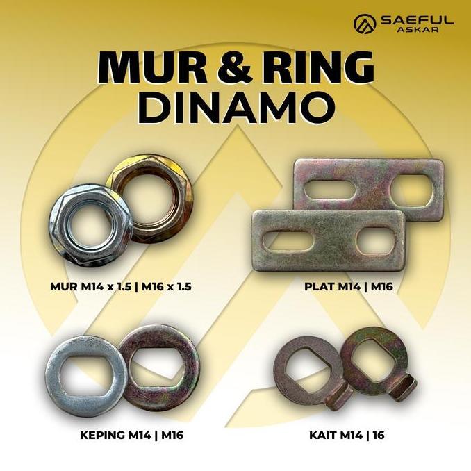 Mur Baut dan Ring Mur Ring Set Dinamo Ukuran 14" 16" Skuter Listrik / Sepeda Listrik / Motor Listrik