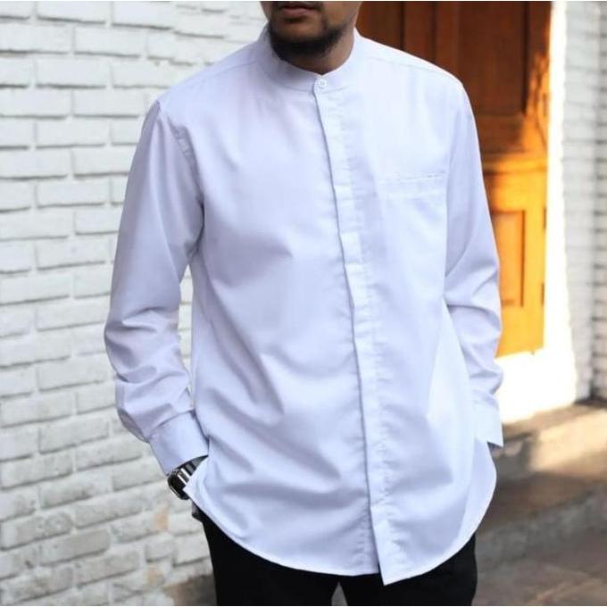 New Kemeja Koko Pria Lengan Panjang Polos Tebal Kasual Toyobo Hem Atasan Pria Cowok Baju Lebaran Kon