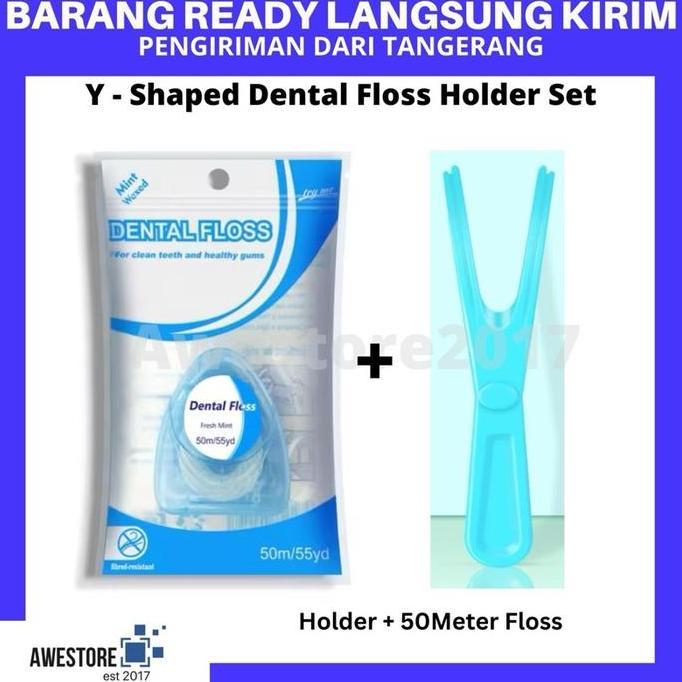 Y Shape Floss Holder Handle Reusable Floss Gigi Bentuk Y Untuk Gigi Belakang Oral Care Kit Dental
