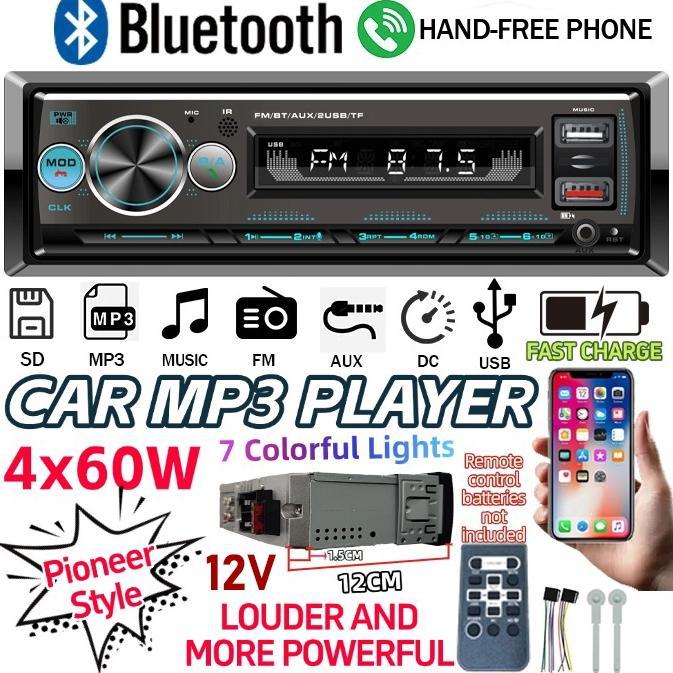(Stok Siap)Gaya Pioneer Tape Audio Radio Mobil 1 Din Bluetooth 4x60W dengan Dual USB, Fungsi Lokasi 