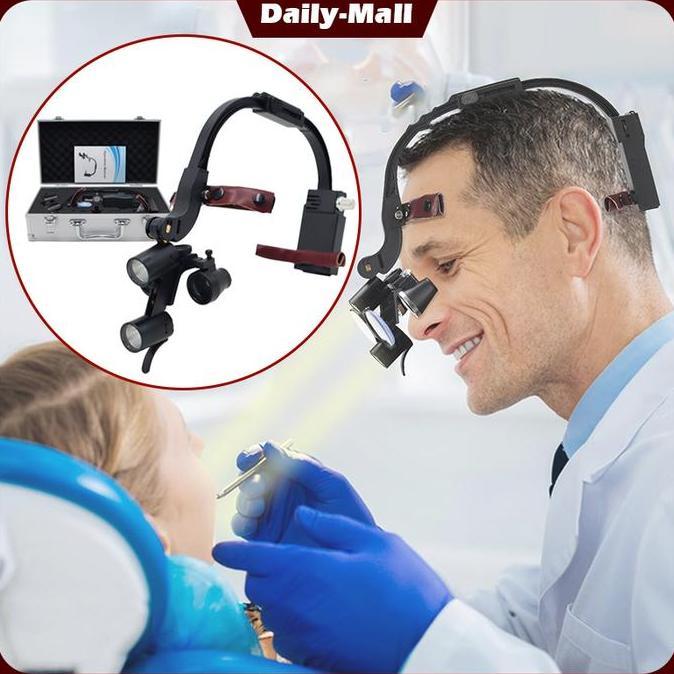 ZASSAT Dental Loupe Headband Dental Shadowless Headlamp With Loupes 3.5X Kaca Pembesar Dokter Gigi