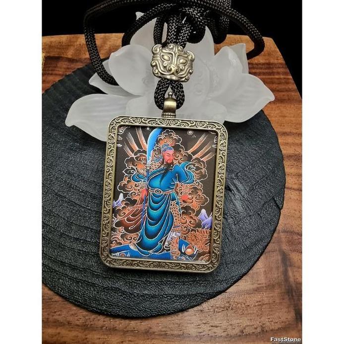Kalung Liontin Lukisan Spray Paint Dewa KwanKong KwanTiKong Blessed Temple 51x41mm E2973