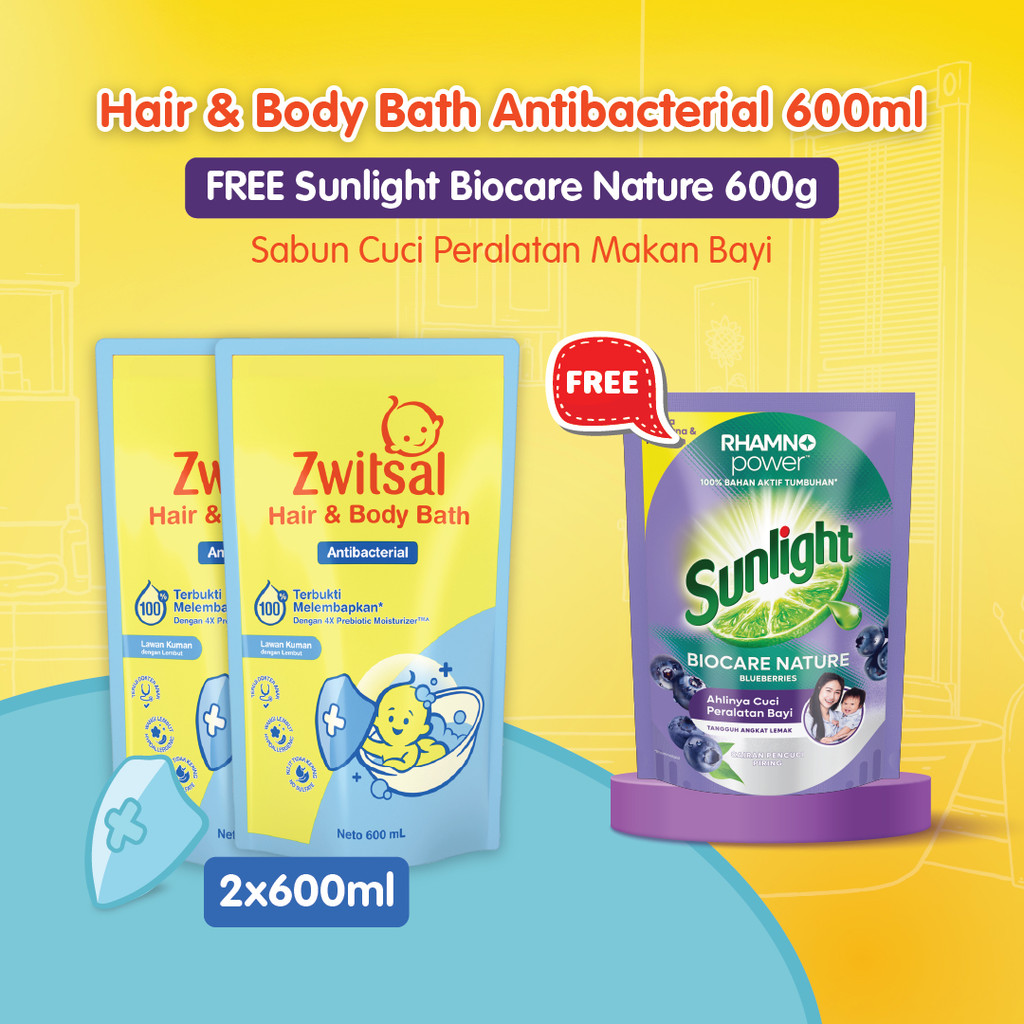 Buy 2 Zwitsal Baby Bath Hair & Body Antibacterial 600ml Sabun Bayi GET Sunlight Biocare Nature Sabun