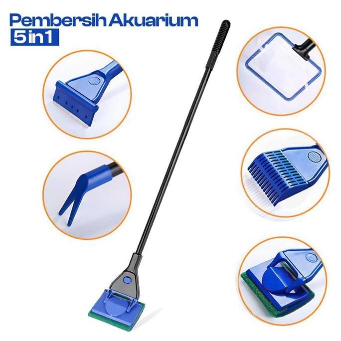 Handiknastujuh - Alat Pembersih Akuarium Multifungsi 5 IN 1 Set Pembersih Kaca Akuarium dengan Berba