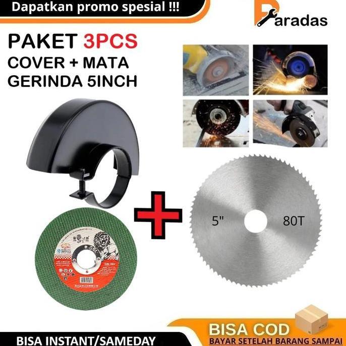 HABRULE Paket Safety Cover Pelindung Mata Gerinda 5inch + Mata Gerinda Kayu 5inch & Mata Potong Besi