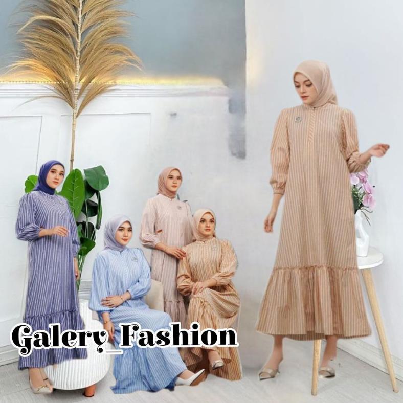 Promo Gamis Wanita Salur Kekinian/Gamis Maxi Dress Motif Salur Terbaru/Gamis Salur Rempel Bawah/Gami