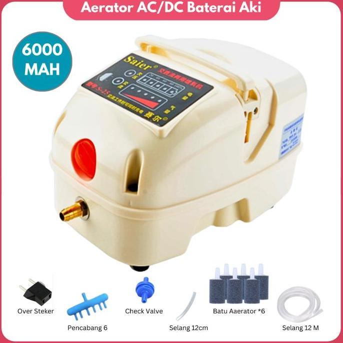 IYLBISC Pompa Aerator Baterai 6000 mAh Pompa Gelembung Udara AC DC Kolam Ikan Akuarium
