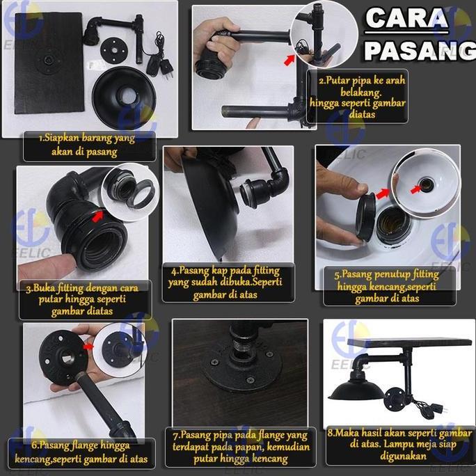 LOGPEF EELIC ELC-M008 Lampu hias meja kap klasik pipa dan papan kayu lengkap dengan tombol switch on