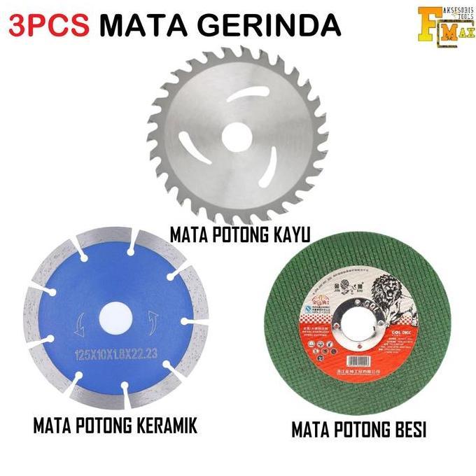 AHROKA Set Mata Gerinda 3pcs 4inch Mata Gerinda Potong Kayu Keramik dan Besi Paket Hemat