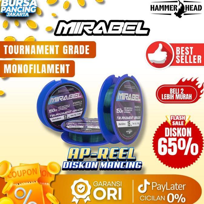 HAMMER HEAD Senar Pancing MIRABEL Monofilament Premium 150M 6-18lb Fast Sinking Tournament Grade Man