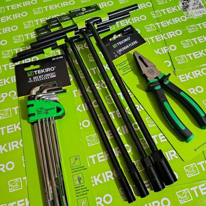 Paket Tekiro Kunci Sok T Set 4 Pcs 8, 10, 12, 14 mm - Kunci L Set Long Sort Set 9 Pcs Tekiro - Tang 