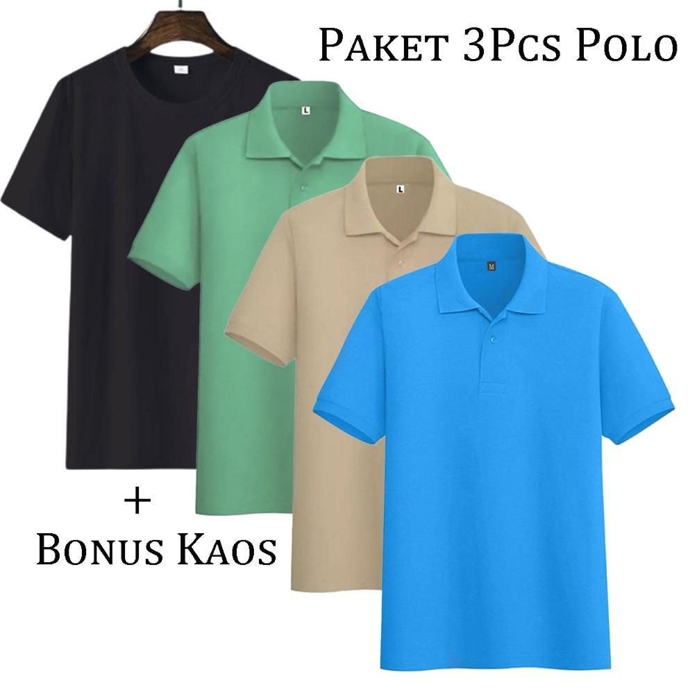 PROMO liso wear - 1Paket 3pcs110rb+free 1pcs Kaos Polos Hitam| Kaos Kerah Pria Poloshirt Lengan Pend