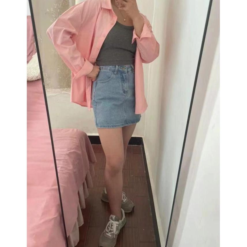 Luck wanitaKorea A-Line Highwaist Rok Pendek Rok Jeans Wanita Kekinian